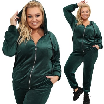 Dres damski welurowy PLUS SIZE zielony butelkowy r. 54/56 biust 146 cm