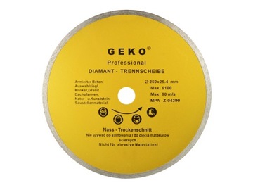 Tarcza diamentowa do cięcia betonu 250mm 25.4mm Pełna GEKO PROFIESIONAL
