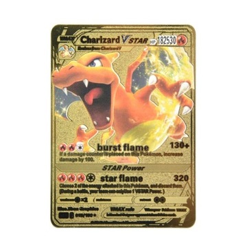SUPER MOCNA Vstar CHARIZARD POKEMON ZŁOTA METALOWA KARTA HP182530 GOLD