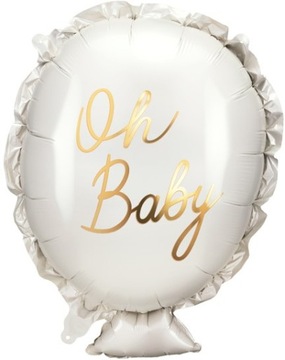 BALON FOLIOWY OH BABY BIAŁY ZŁOTY NA BABY SHOWER GENDER REVEAL NA HEL 53 CM