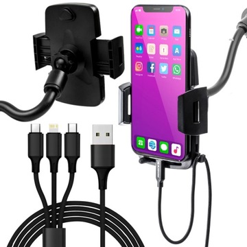 UCHWYT NA TELEFON DO SAMOCHODU SZYBĘ DESKĘ KABEL 3W1 STABILNY DOBRZE TRZYMA
