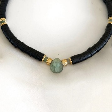 Natural Turquoise Beaded Necklace for Women Men Bohemian Black Soft Ceramic