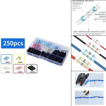 Zestaw mieszanych końcówek lutowniczych, zestaw złączy elektrycznych, samolutujące ciepło 250 szt