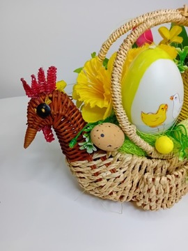 STROIK WIELKANOCNY GLAMOUR DEKORACJA KOMPOZYCJA KOSZYCZEK KURA WIKLINOWA