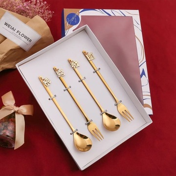 Набор рождественских ложек и вилок из 4 предметов, посуда из нержавеющей стали для рождественской елки с изображением лося