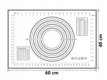 Кухонный коврик, силиконовая кондитерская доска с мерным стаканчиком 60х40см.