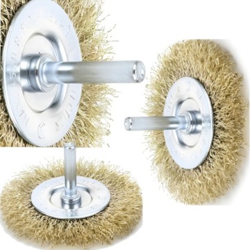 SZCZOTKA DRUCIANA TARCZOWA Z TRZPIENIEM 75MM DRUT MOSIĘŻNY 0,3MM