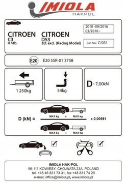 ZAŘÍZENÍ(HÁK) TÁŽNÝ C/031 CITROEN C-3 C3 II , DS3 2009-2016