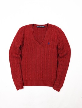 Polo Ralph Lauren czerwony sweter warkocz S logo
