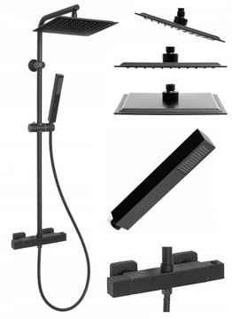 ДУШЕВАЯ КАБИНА 80x80 черная, поддон + термостат