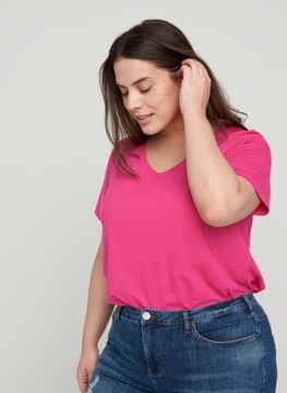 ZZ4 ZIZZI BLUZKA T-SHIRT RÓŻOWY Z DEKOLTEM W SEREK 46 48