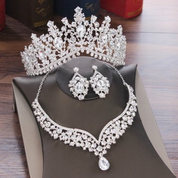 Naszyjnik ślubny Kolczyki Tiara Zestaw