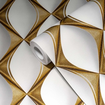 tapeta wzór geometryczny biało złota efekt 3D