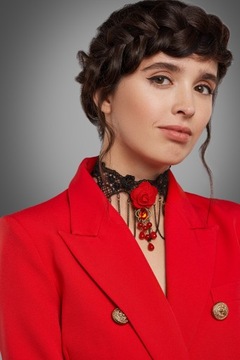 Choker gotycki naszyjnik koronkowy z zawieszkami