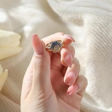 2023 New In Summe Couple Rings Celestial Blue Sparkling Moon and Sun Ring