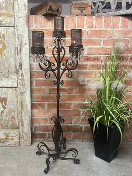 Большой напольный подсвечник с кристаллами, 5 свечей