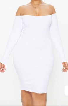 Biała sukienka bawełniana bardotka midi 44