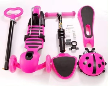 Трёхколесный балансировочный самокат BIEDRONKA 5в1 LED РОЗОВЫЙ