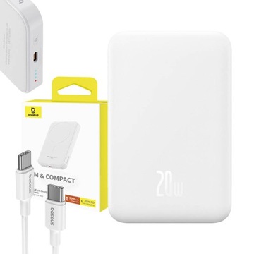 Magnetyczny bezprzewodowy Powerbank magsafe 5000mAh USB-C 20W biały