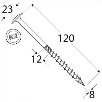 Wkręty ciesielskie TORX łeb talerzowy 8x120 50szt.