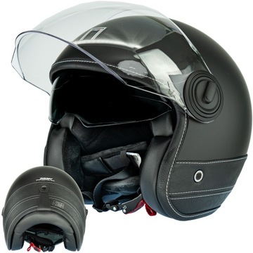 ELEGANCKI NEO-RETRO LINE CZARNA SKÓRA KASK MOTOCYKLOWY PREMIUM NOX XS