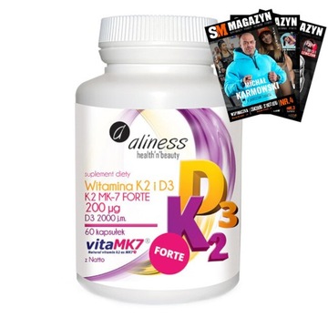 ALINESS WITAMINA D3 K2 MK-7 FORTE MOCNE STAWY ZDROWE KOŚCI 200mcg 60k