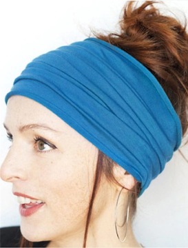 ПОВЯЗКА НА ГОЛОВУ ЖЕНСКАЯ ШИРОКАЯ, ХЛОПКОВЫЙ ТЮРБАН, СИНИЙ