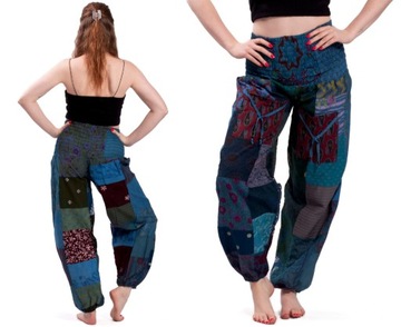 Przewiewne spodnie alladynki indyjskie patchwork na lato