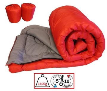 ŚPIWÓR GRUBY 1,6KG CIEPŁY 190X75 KOŁDRA + POKROWIEC CZERWONY POLSKI DO -5c