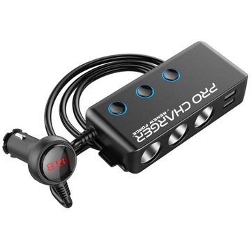 MOCNY ROZDZIELACZ GNIAZDA ZAPALNICZKI SAMOCHODOWEJ 12-24V 4xUSB QC PD 120W