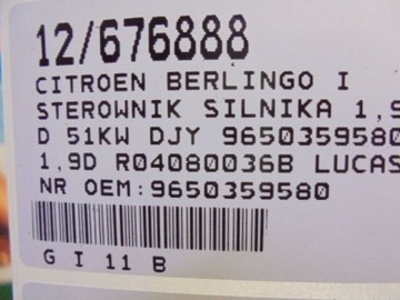BERLINGO I JEDNOTKA 9650359580 1,9D R04080036B