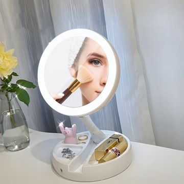 ЗЕРКАЛО КОСМЕТИЧЕСКОЕ СВЕТОДИОДНОЕ ДЛЯ МАКИЯЖА, ДВУХСТОРОННЕЕ, УВЕЛИЧИВАЮЩЕЕ, С ПОДСВЕТКОЙ