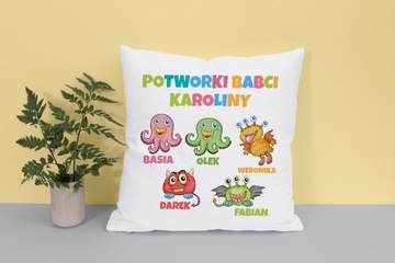 PODUSZKA Prezent dla BABCI Dzień BABCI KREATOR Własne IMIĘ POTWORKI BABCI