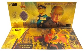 KRÓL KAROL III Pozłacany Banknot 100 Funtów
