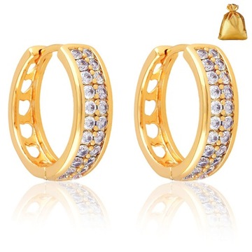 ELEGANCKIE KOLCZYKI ZŁOTE KOŁA 18K STAL CHIRURGICZNA + CYRKONIE DLA NIEJ