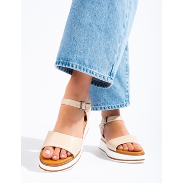 Beżowe sandały damskie Vinceza na platformie r.40