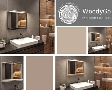 Lustro łazienkowe ścienne z półką i oświetleniem LED - PREMIUM - BIAŁE MAT