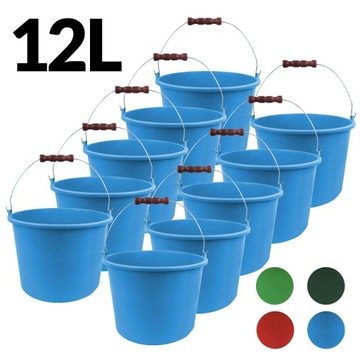 10x WIADRO GOSPODARCZE BUDOWLANE PLASTIKOWE KOLOR 12L