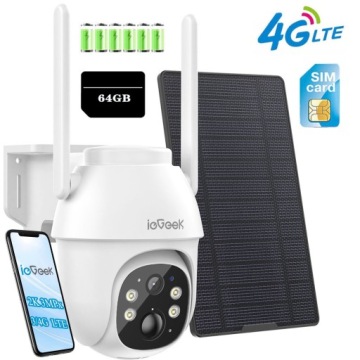 Venkovní solární otočná kamera Gsm 3G 4G Lte Sim 2K 3MPx 64GB Karta