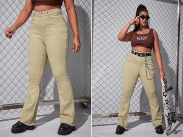 W008E09 BEŻOWE SPODNIE JEANSY BOOTCUT SHEIN 46