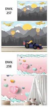 Fototapeta dla dzieci, balony, góry, chmurki