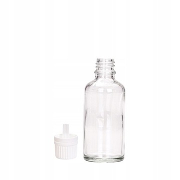 Butelka szklana bezbarwna 50 ml z kroplomierzem białym