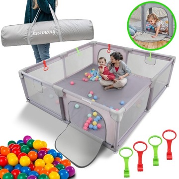 KOJEC DZIECIĘCY XXL 180x200 cm PLAC ZABAW SUCHY BASEN + UCHWYTY I 50 PIŁEK