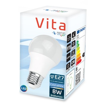 Żarówka LED E27 2835 SMD 800lm 8W kula A60 230V