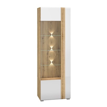 Witryna do salonu szklana biała połysk dąb Atrisan 65 cm MDF ADAGIO