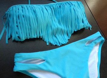 BRAZYLIJSKIE BIKINI FRĘDZLE STRÓJ KĄPIELOWY WAKACJE BASEN L/XL 40 42 S M