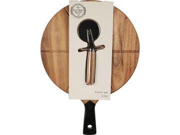 НАБОР Доска круглая 30 см + НОЖ ДЛЯ ПИЦЦЫ - ДЕРЕВО АКАЦИИ
