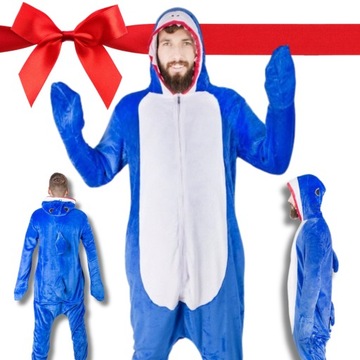 SUPER miękka PIŻAMA męska CIEPŁA onesie JEDNOCZĘŚCIOWA kostium REKIN - M