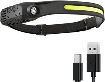 MOCNA LATARKA CZOŁOWA LED REFLEKTOR NA GŁOWĘ COB WODOODPORNA USB AKUMULATOR