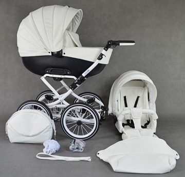 КЛАССИЧЕСКАЯ ДЕТСКАЯ КОЛЯСКА 2В1 РЕТРО КОЖА + адаптеры Maxi Cosi Cybex